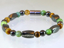 Magnetic bracelet made with triple strength magnetic Hematite, Chrysoprase & Yellow Tiger Eye