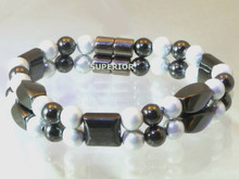 Magnetic bracelet made with triple strength magnetic pearlized and black hematite