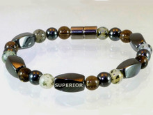 Magnetic Bracelet made with triple strength magnetic Hematite combined with Moss Quartz and Smokey Quartz gemstones