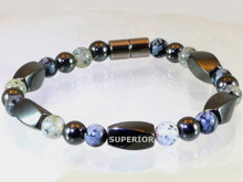 Magnetic bracelet made with triple strength magnetic Hematite combined with Moss Quartz and Snowflake Obsidian gemstones