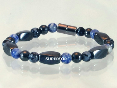 Magnetic Bracelet made with triple strength magnetic Hematite combined with Snowflake Obsidian and Sodalite gemstones