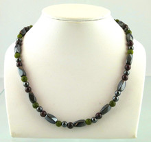 Magnetic necklace made with triple strength magnetic Hematite combined with Garnet and Jade gemstones