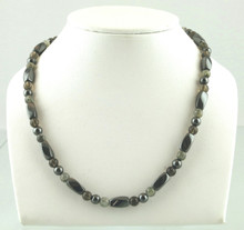 Magnetic necklace made with triple strength magnetic Hematite combined with Moss Quartz and Smokey Quartz gemstones
