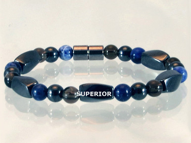 Magnetic bracelet made with triple strength magnetic Hematite combined with Smokey Quartz and Sodalite gemstones