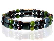 Magnetic bracelet made with triple strength magnetic Hematite combined with the gemstones Garnet and Jade