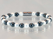 Magnetic bracelet made with triple strength 6mm round magnetized pearlized and black hematite
