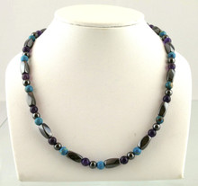 Magnetic necklace made with triple strength magnetic Hematite combined with Amethyst and Turquoise Impression Jasper gemstones