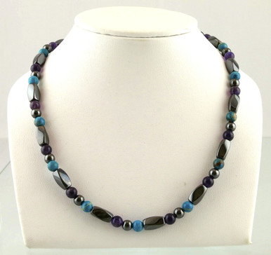 Magnetic necklace made with triple strength magnetic Hematite combined with Amethyst and Turquoise Impression Jasper gemstones