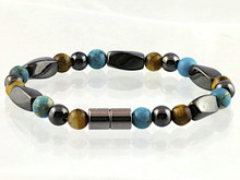 Magnetic bracelet made with triple strength magnetic hematite combined with gemstones Turquoise Impression Jasper and Yellow Tiger Eye