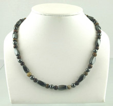Magnetic necklace made with triple strength magnetic hematite combined with Turquoise Impression Jasper and Yellow Tiger Eye