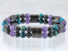 Magnetic bracelet made with a double row of triple strength magnetic Hematite, Amethyst & Impression Jasper Double