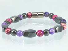 Magnetic Bracelet made with triple strength magnetic Hematite combined with Amethyst and Impression Jasper (Fuchsia)