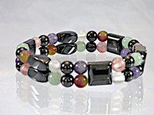 Double Magnetic Bracelet made with triple strength hematite combine with the healing gemstones Amethyst, Aventurine, Fluorite, Rose Quartz and Tourmaline for Fibromyalgia