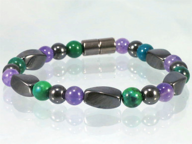 Magnetic Bracelet made with triple strength magnetic Hematite combined with Amethyst and Lapis Lazuli Phoenix