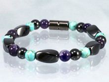 Magnetic Bracelet made with triple strength magnetic Hematite combined with Amethyst & Turquoise