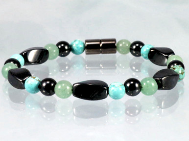 Magnetic Bracelet made with triple strength magnetic Hematite combined with Aventurine & Turquoise