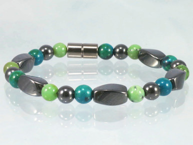 Magnetic Bracelet made with triple strength magnetic Hematite combined with Chrysoprase & Lapis Lazuli Phoenix