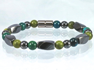Magnetic Bracelet made with triple strength magnetic Hematite combined with Jade & Lapis Lazuli Phoenix