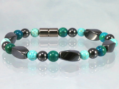Magnetic Bracelet made with triple strength magnetic Hematite combined with Lapis Lazuli Phoenix and Turquoise
