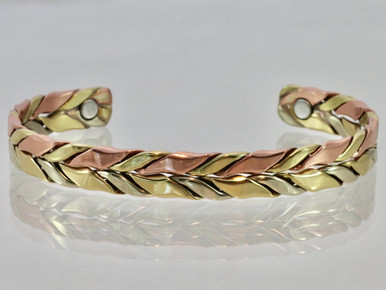 This copper bracelet has 3 metals woven in a classy design.