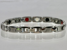 This tungsten carbide magnet and mineral bracelet with four therapeutic elements for optimum balance.