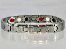 This tungsten carbide magnet and mineral bracelet with four therapeutic elements for optimum balance.