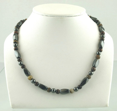 Magnetic necklace made with triple strength magnetic Hematite combined with Red and Yellow Tiger Eye gemstones