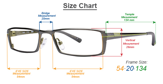 mm actual size chart for glasses