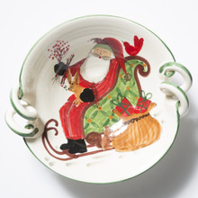 Vietri Old St. Nick Scallop Handled Bowl with Sleigh 13.25 in OSN-78052