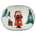 Vietri Old St. Nick Handled Shallow Oval Bowl Santa with Bagpipes 14.75x105 in OSN-78081