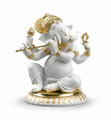 Lladro Bansuri Ganesha Figurine Golden Lustre 9x7x6 in 01009277