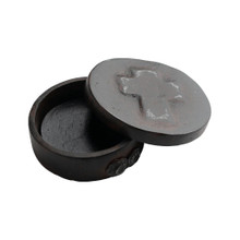 Jan Barboglio Casa Blessing Cast Iron Box with Leather Lining Jewelry, First Communion, Baptism, Coins 3x3x1 in 1684