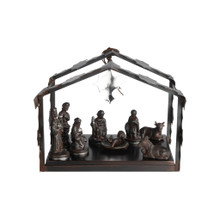 Jan Barboglio Noble Navidad Forged Iron Nativity with Wood Base 8 Figures with Star 18x17x14 in 4508