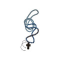 Jan Barboglio Cruzando Mares Ombre Blues Wooden Blessing Beads with Iton Seals and Cross 1x42x1 in 9765