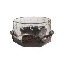 Jan Barboglio Ensaladera Glass Salad Serving Bowl with Laurel Engraving and Hammered Leaf Tray 12x12x7 in 7844CL