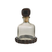 Jan Barboglio Hombre Glass Decanter with Cast Iron Tray and Block Stopper 7x7x10 in 5766CL
