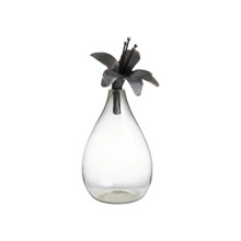 Jan Barboglio Lily Botella Glass Vase Carafe with Forged Iron Lily Topper 10x10x20 on 5770CL