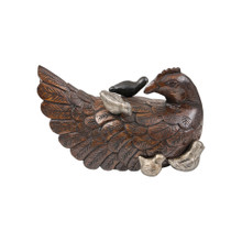 Jan Barboglio Mama Gallina Hand Carved Wooden Mother Hen with Cast Iron Baby Chicks 8x14x8 in 6734