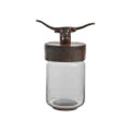 Jan Barboglio Nueces Canister Glass Canister with Wax Xast Iron Longhorn Lid and Iron Base 4x4x9 in 7981