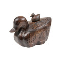 Jan Barboglio Pata Hand-Carved Wooden  Duck Box with Cast Iron Baby Duck on Top of Wood Lid 7x12x8 in 3576
