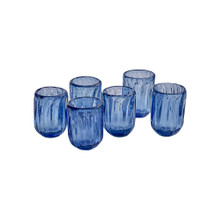 Jan Barboglio Pequenas Acanalada Glass Vessels Fluted and Etched Set of Six Azure 2x2x3 in 1922AZ
