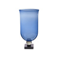 Jan Barboglio Torreon Glass Hurricane with Wax Cut Iron Stand Large Azure 5x5x10 in 4768LG