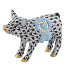Herend Blue Ribbon Pig Black 2.5x1.25x2 in SVHNM-16429-0-00