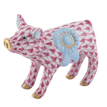 Herend Blue Ribbon Pig Raspberry 2.5x1.25x2 in SVHP--16429-0-00