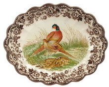 Spode Woodland Pheasant Oval Fluted Dish 14.5 in.