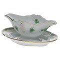 Herend Chinese Bouquet Green Gravy Boat with fixed Stand AV----00234-0-00