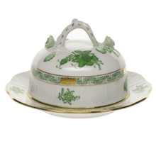 Herend Chinese Bouquet Green Covered Butter Dish 6 in AV----00393-0-02