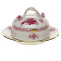 Herend Chinese Bouquet Raspberry Covered Butter Dish 6 in AP----00393-0-02