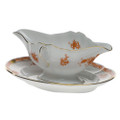 Herend Chinese Bouquet Rust Gravy Boat with fixed Stand AOG---00234-0-00