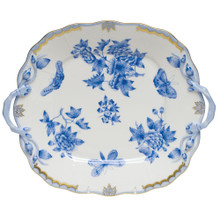 Herend Fortuna Blue Square Cake Plate with Handles 9.5 in VBOB--00430-0-00